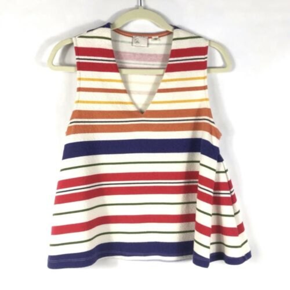 Anthropologie Postmark Monterey Striped Swing Tank Women's Medium V-Neck EUC